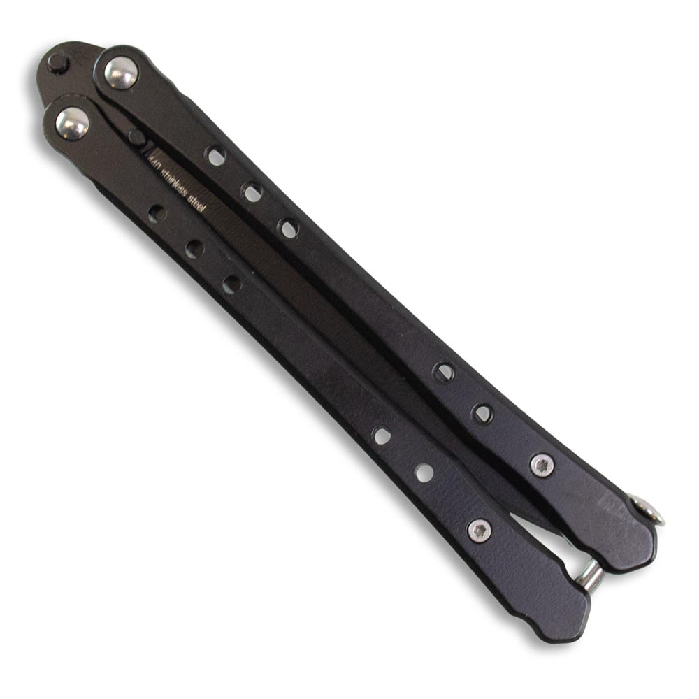 Industrial Black Butterfly Knife | 440C Steel Blade