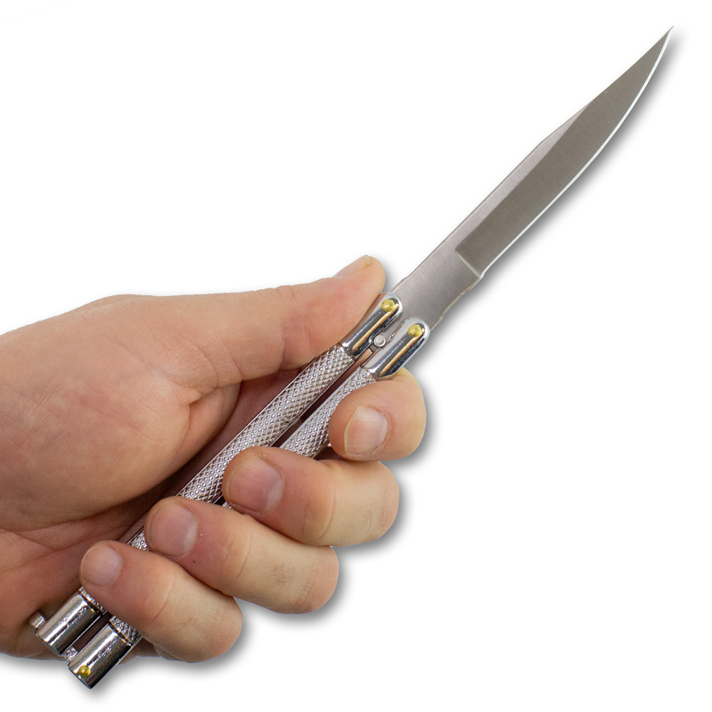 Silver Assassin Butterfly Knife | Sharp Silver Balisong for EDC