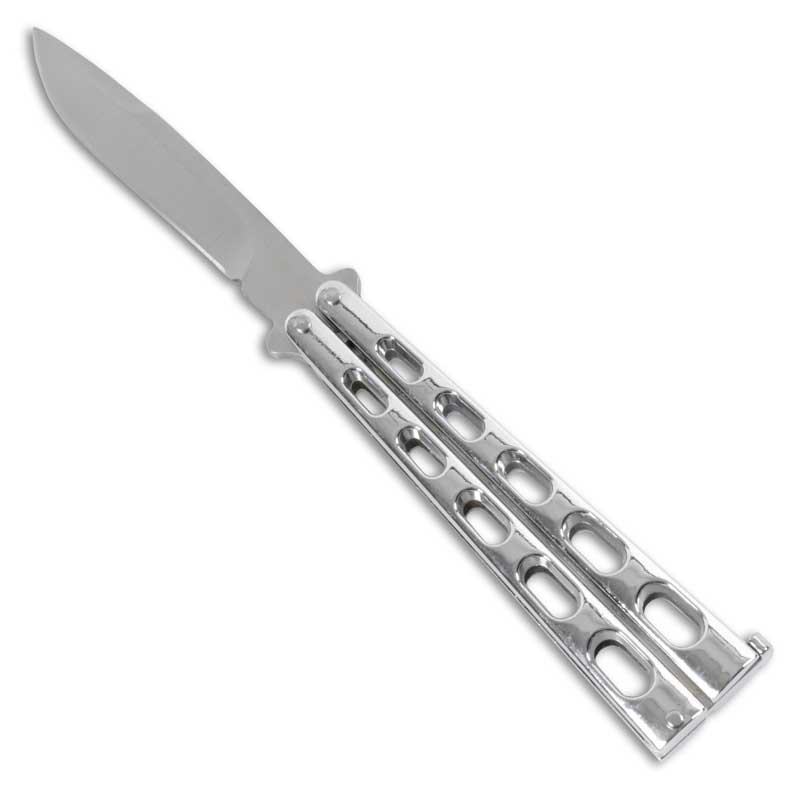 Silver Vented Butterfly Knife - Sharpened Silver Balisong - Real Sharp Butterfly  Knives