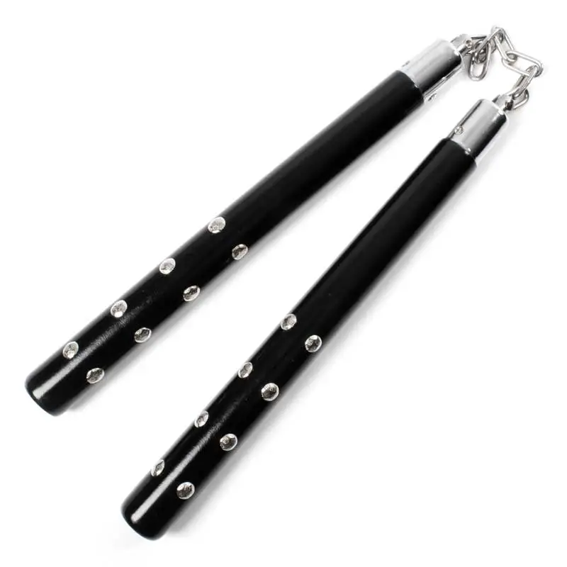 Black Studded Nunchaku - Wooden Nunchucks with Studs