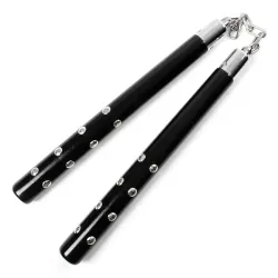 Black Studded Nunchaku - Wooden Nunchucks with Studs - Studded