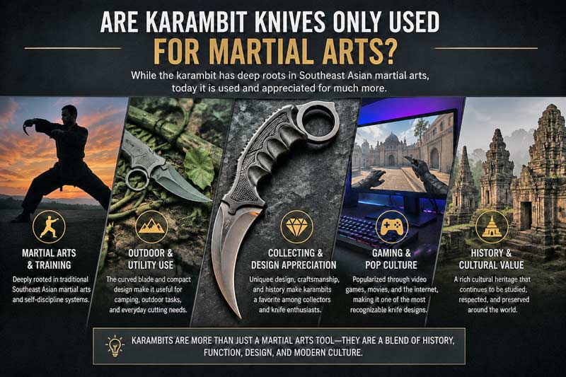 Are karambit knives only used for martial arts showing martial arts training, utility use, collecting, gaming culture, and historical influence