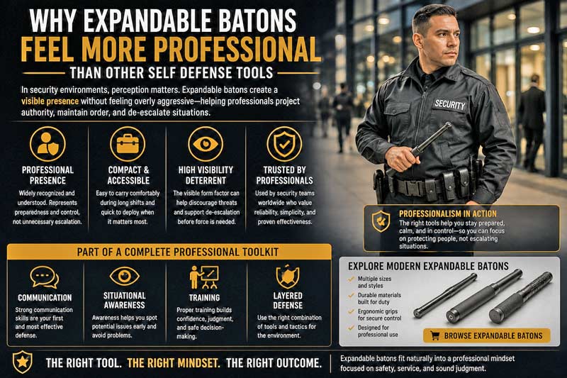 Expandable baton professionalism and security presence infographic