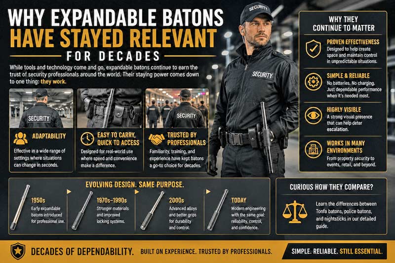 Expandable baton history and long-term security use infographic