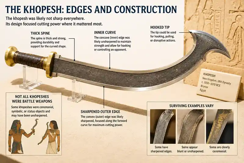 Khopesh showing sharpened outer edge and thick inner curve