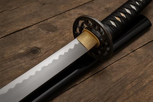 Close-up of a replica katana.
