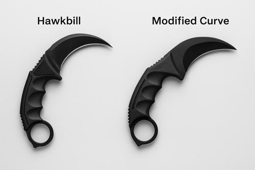 Comparison of hawkbill and modified curve karambit knives.
