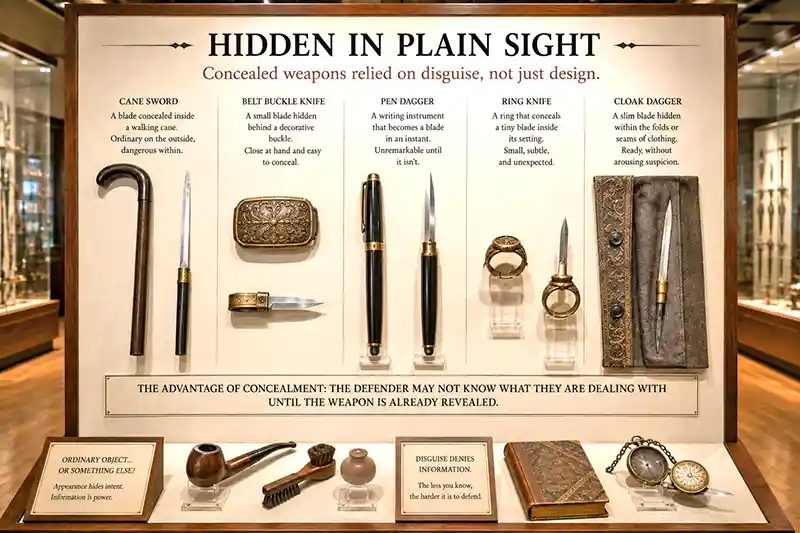 Historical concealed weapons disguised as ordinary everyday objects