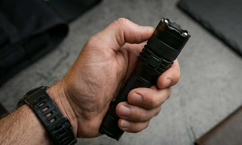 Person holding a high voltage stun gun