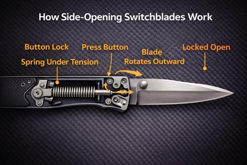 How a side-opening switchblade works