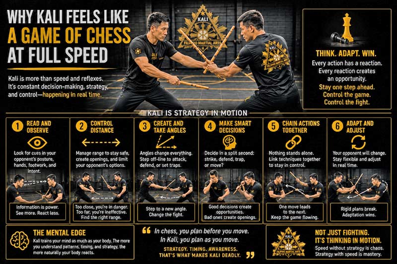 Kali martial arts strategy and decision making infographic