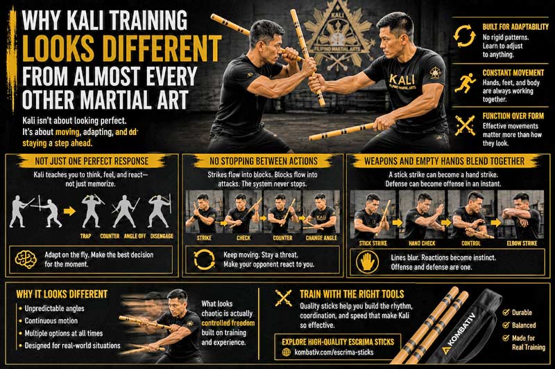 Kali martial arts adaptability and training infographic