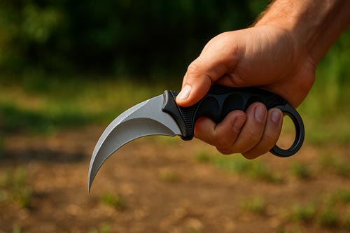 Person holding a karambit as a utility knife.