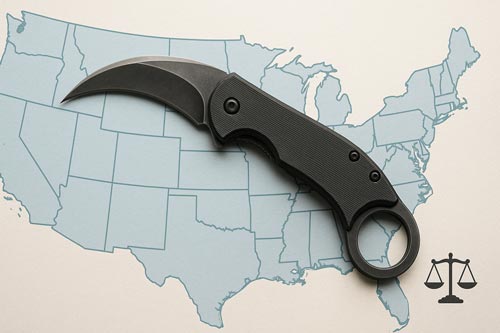 Karambit knife laying on a United States map.