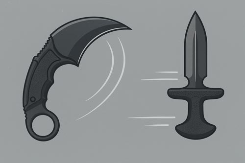 Illustration comparing the motion of a karambit and a push dagger.