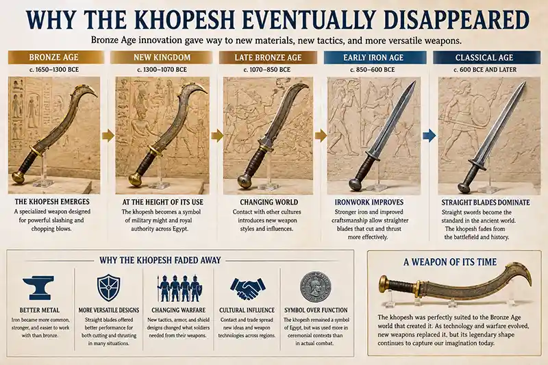 Khopesh timeline showing its decline as straight swords became dominant