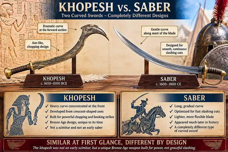 Khopesh and saber showing their different blade curves