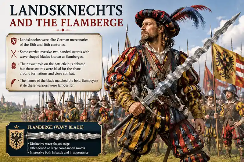 Landsknecht mercenary holding a large wavy-bladed flamberge