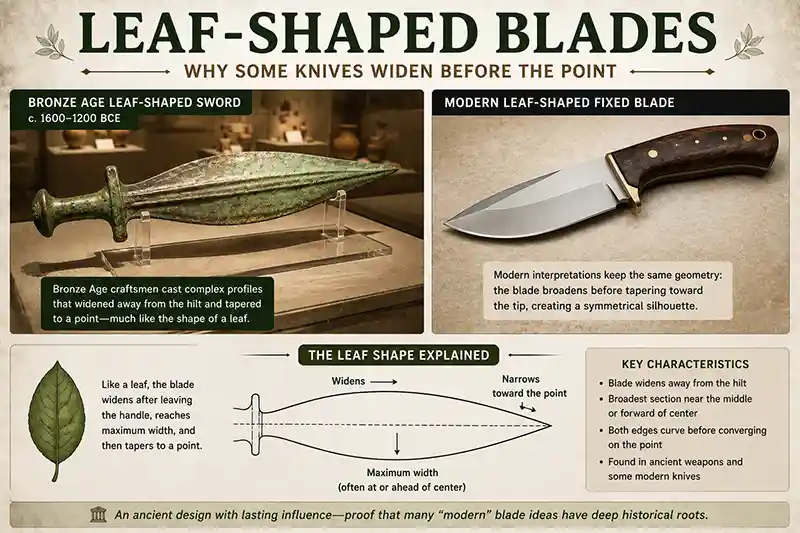 Leaf-shaped blades comparing Bronze Age and modern knife designs