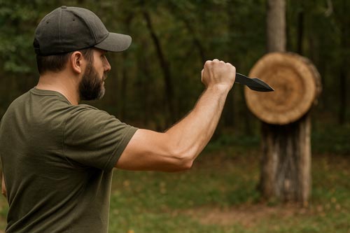 Man holding throwing knife incorrectly.