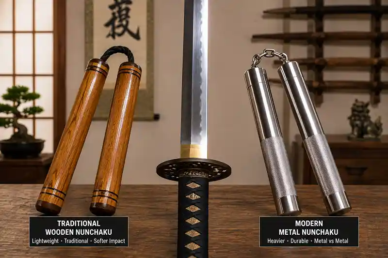 Traditional and Modern Nunchaku with Katana