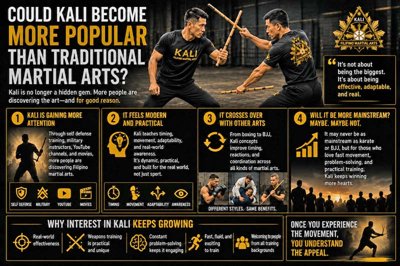 Kali martial arts popularity and crossover training infographic