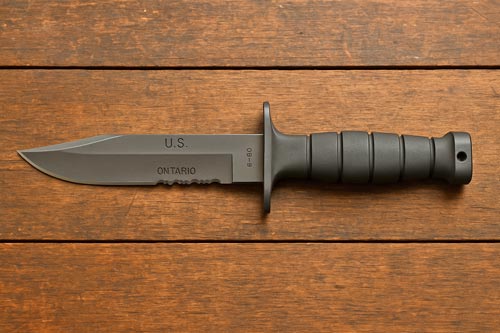 Ontario Mark 3 Navy Knife on a wooden surface