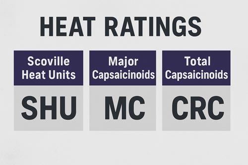 Infographic showing SHU, MC, and CRC pepper spray heat ratings.