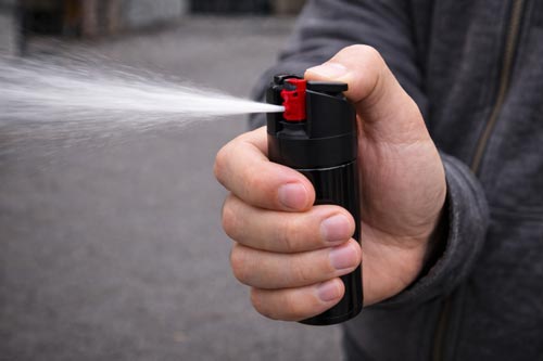 Pepper spray in action outdoors