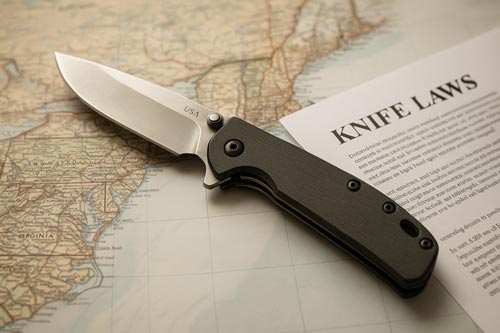 Folding knife laying on top of a map.