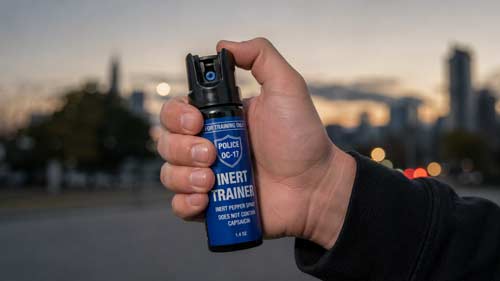 A hand holding police strength pepper spray.