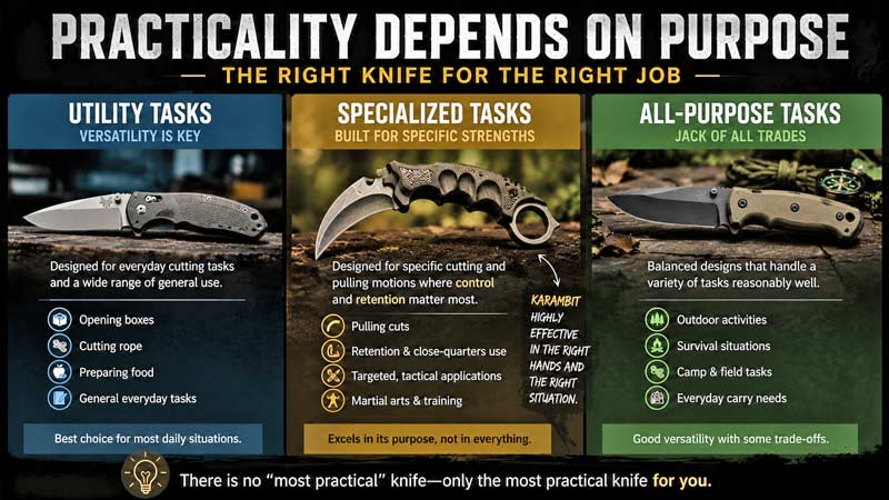Karambit knife practicality comparison infographic