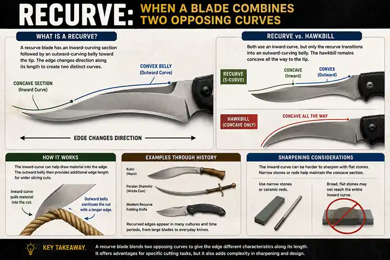 Recurve blade showing concave and convex cutting edges