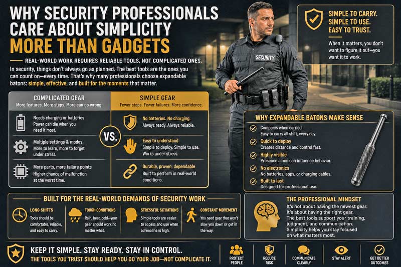 Security simplicity and expandable baton reliability infographic