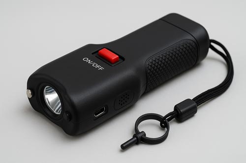 A closeup of a stun gun to see important features.