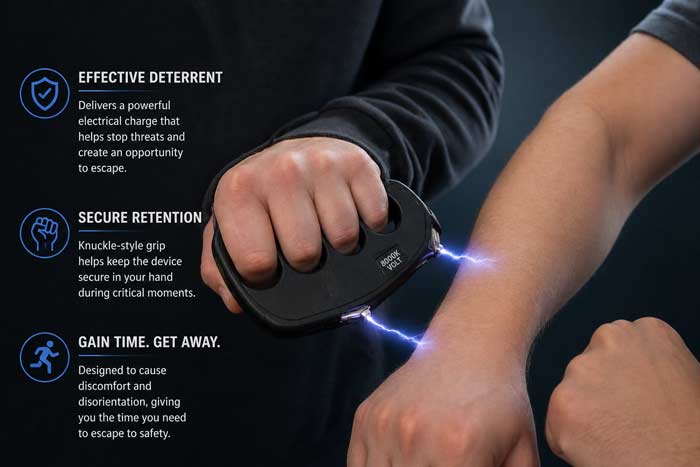 Stun gun knuckles being used for self-defense