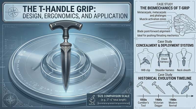 Infographic comparing modern push dagger styles including compact concealed designs, minimalist fixed blades, and collector-inspired variations