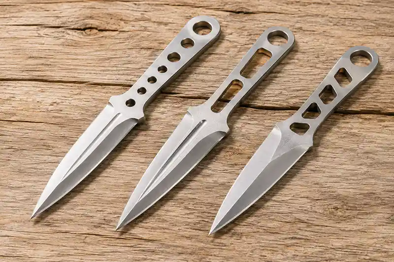 Throwing knives with different handle cutout patterns