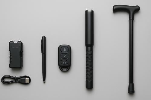 A variety of different stun weapons