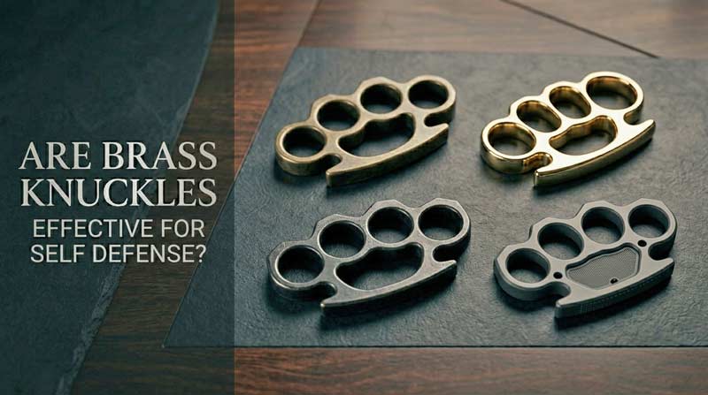 Historical-style brass knuckles displayed on a dark surface in an educational collector-style arrangement with dramatic lighting